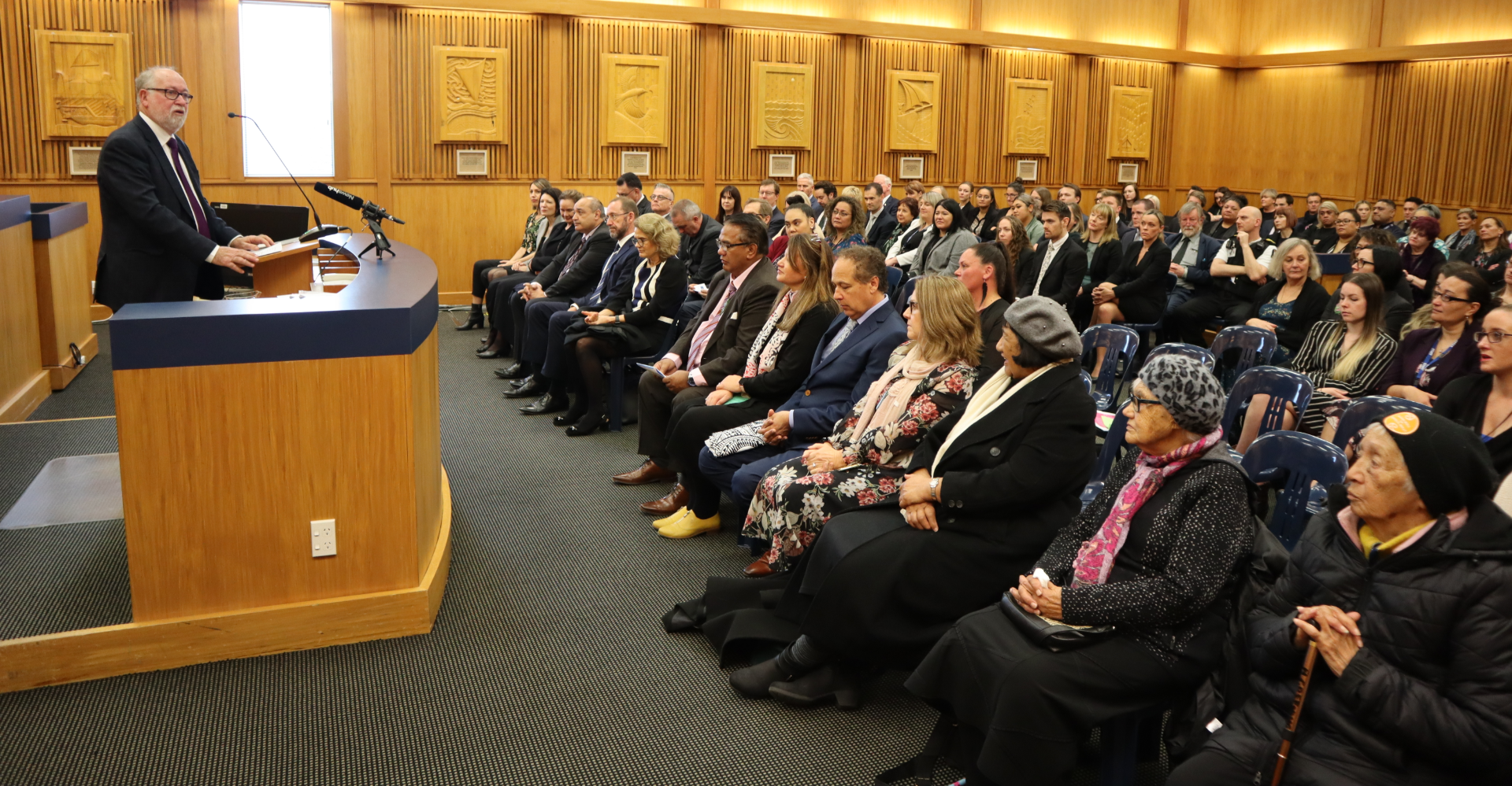 Image of Principal Youth Court  Judge John Walker speaking at the official launch of the pilot Young Adult List court.